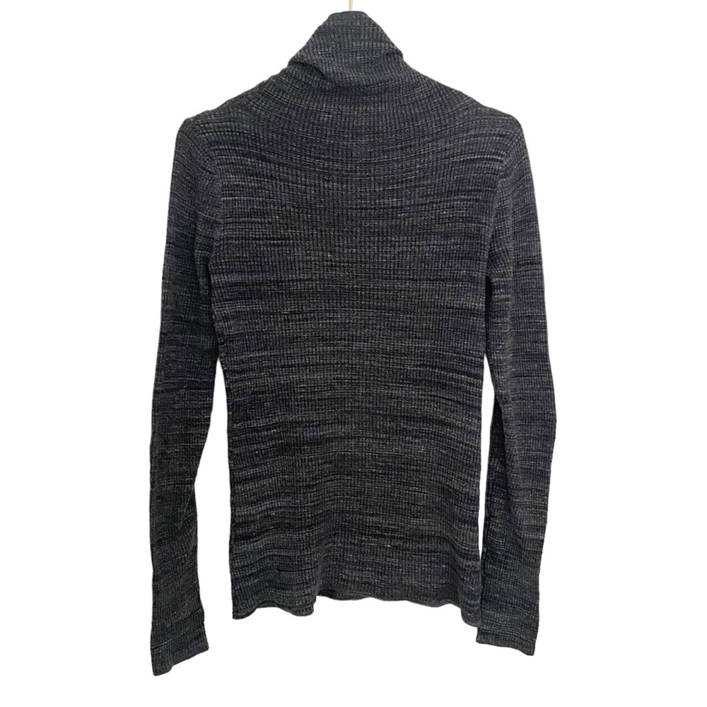 Margaret O’Leary Waffle Weave Thermal Turtleneck Sweater Sz Small Grey Thumbhole - Picture 5 of 7